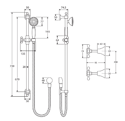 Fienza Lillian Lever Rail Shower Set, Urban Brass White Handle