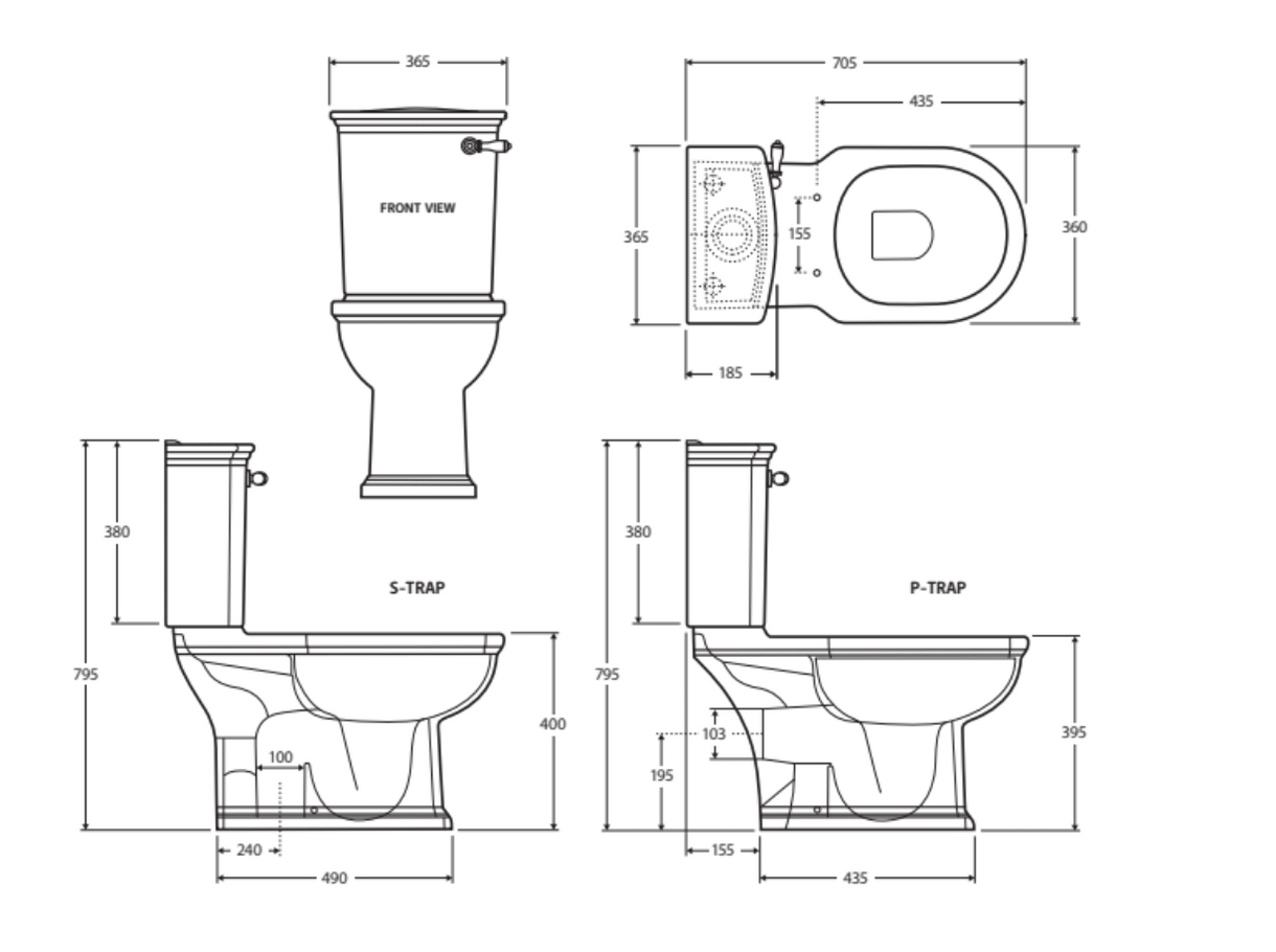 Fienza RAK Washington Front-Lever Close-Coupled Toilet Suite White ...