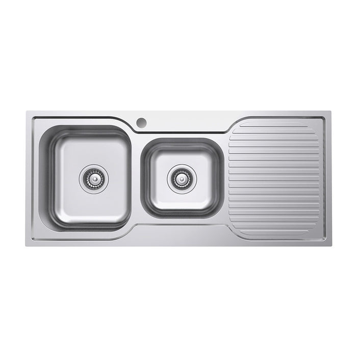 Fienza Tiva 1080 1.75 Kitchen Sink with Drainer, Left Bowl