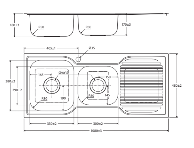 Fienza Tiva 1080 1.75 Kitchen Sink with Drainer, Left Bowl