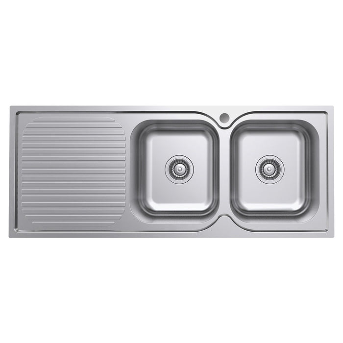 Fienza Tiva 1180 Double Kitchen Sink with Drainer, Right Bowl