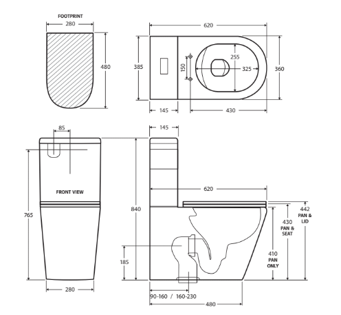 Fienza Isabella Back-to-Wall S-Trap 90-160 Toilet Suite Slim Seat