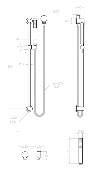 Adp Soul Hand Shower on Rail, Brushed Copper