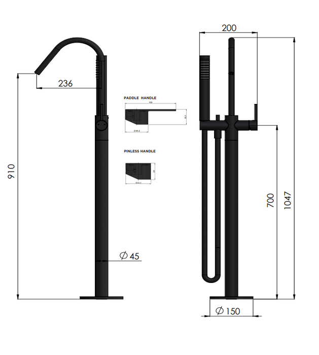 Meir Round Freestanding Bath Spout and Hand Shower, Brushed Nickel