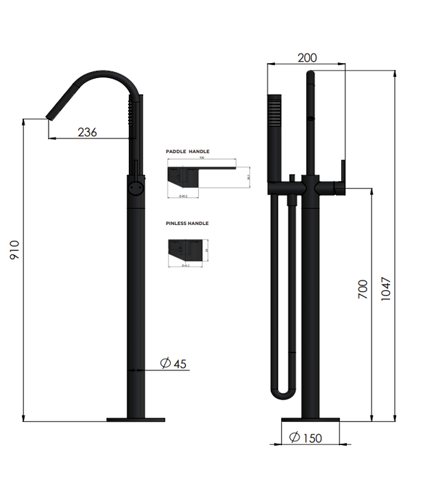 Meir Round Paddle Freestanding Bath Spout and Hand Shower, Brushed Nickel