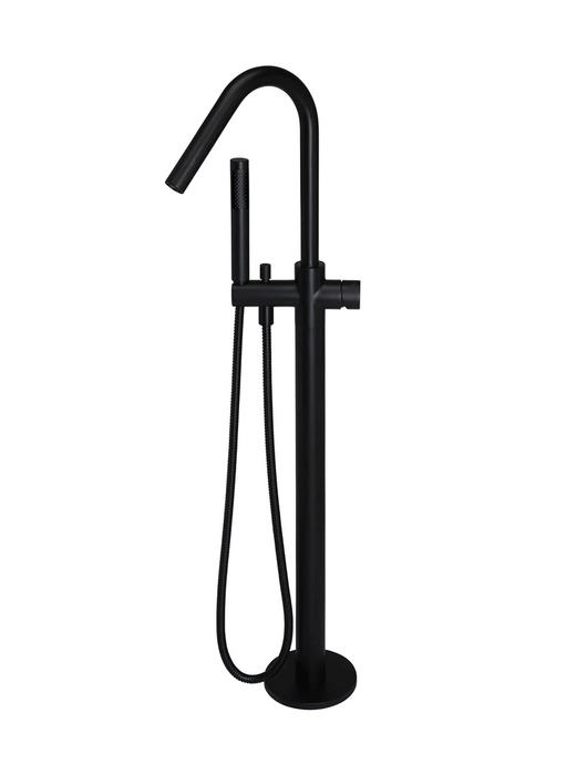 Meir Round Pinless Freestanding Bath Spout and Hand Shower, Matte Black