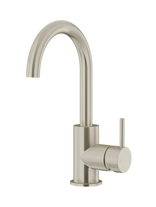 Meir Round Gooseneck Basin Mixer, Brushed Nickel