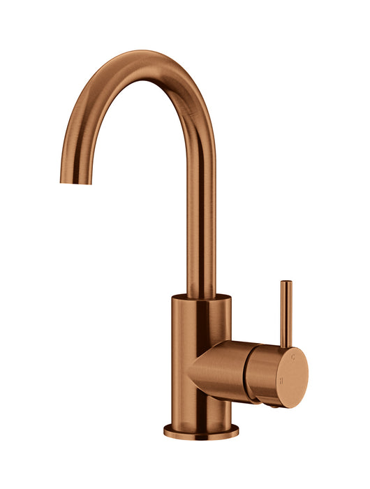 Meir Round Gooseneck Basin Mixer, Lustre Bronze