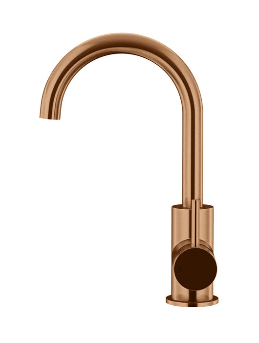 Meir Round Gooseneck Basin Mixer, Lustre Bronze