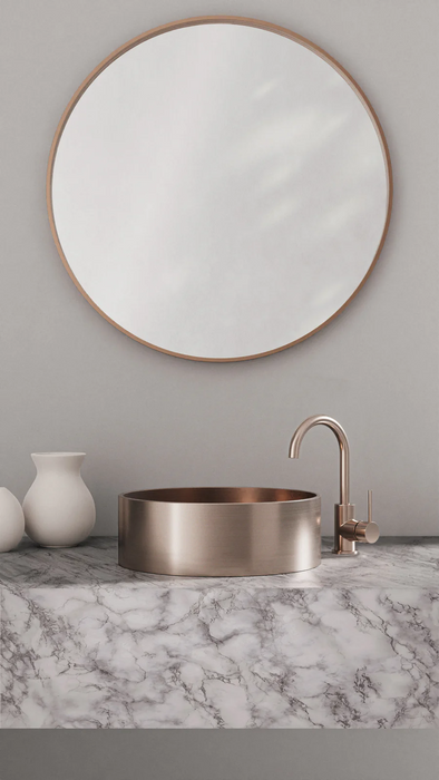 Meir Round Gooseneck Basin Mixer, Champagne