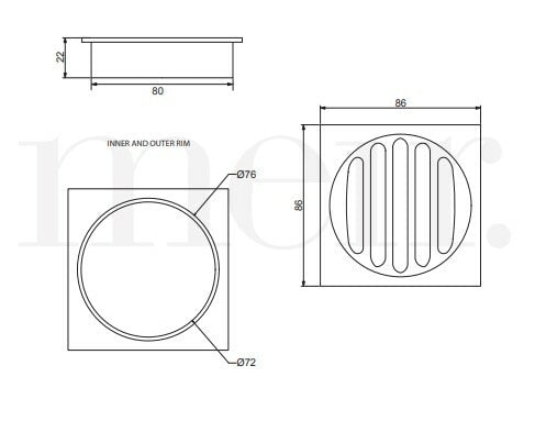 Meir Square Floor Grate Shower Drain 80mm Outlet, Champagne