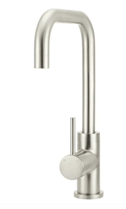 Meir Round Kitchen Mixer Tap Curved, Brushed Nickel