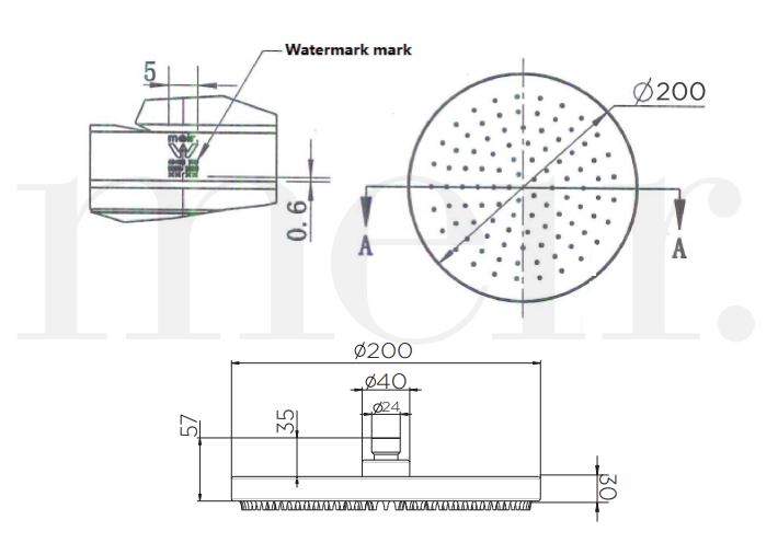 Meir Round Shower Rose 200mm, Champagne