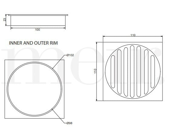 Meir Square Floor Grate Shower Drain 100mm Outlet, Matte Black