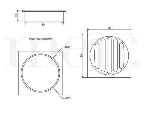Meir Square Floor Grate Shower Drain 80mm Outlet, Chrome