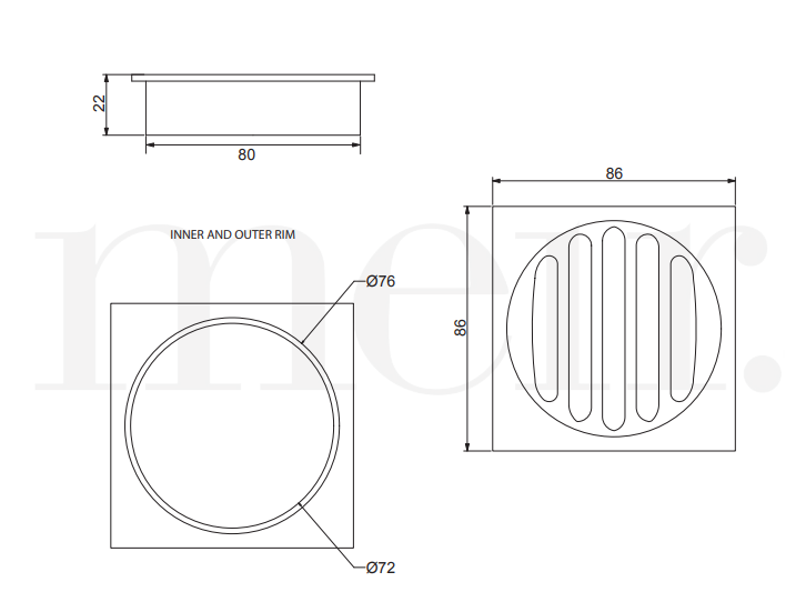 Meir Square Floor Grate Shower Drain 80mm Outlet, Gunmetal