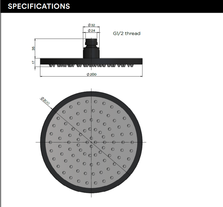 Meir Round Shower Rose 200mm, Lustre Bronze