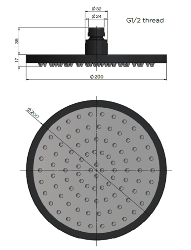 Meir Round Shower Rose 200mm - Matte Black