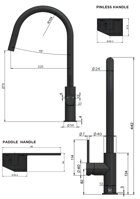 Meir Round Paddle Piccola Pull Out Kitchen Mixer Tap, Shadow Gunmetal