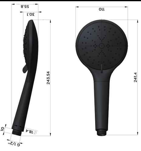 Meir Round 3-Function Hand Shower Wand, Matte Black