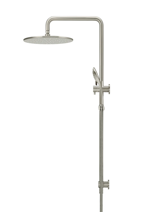 Meir Round Combination Shower Rail 300mm Rose, Three Function Hand Shower, Brushed Nickel
