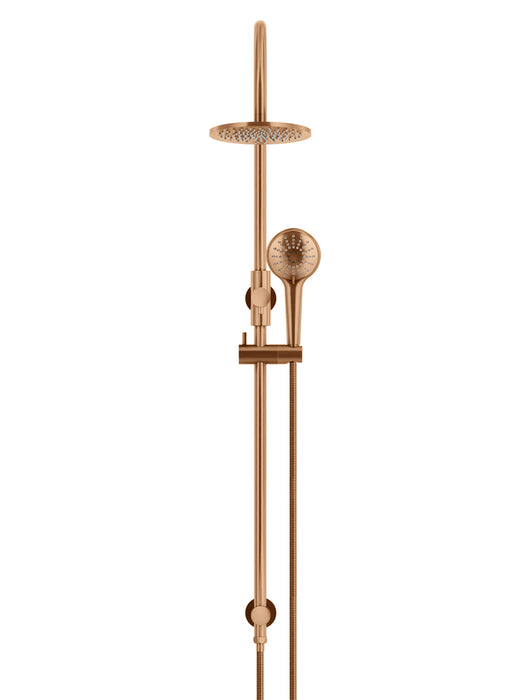 Meir Round Gooseneck Overhead Shower Set with 200mm Rose, Three-Function Hand Shower, Lustre Bronze