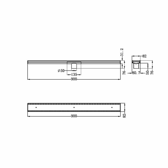Nero Tile Insert V Channel 900x82mm Floor Grate 50mm Outlet, Brushed Bronze