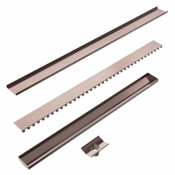 Nero Tile Insert V Channel 900x82mm Floor Grate 50mm Outlet, Brushed Bronze