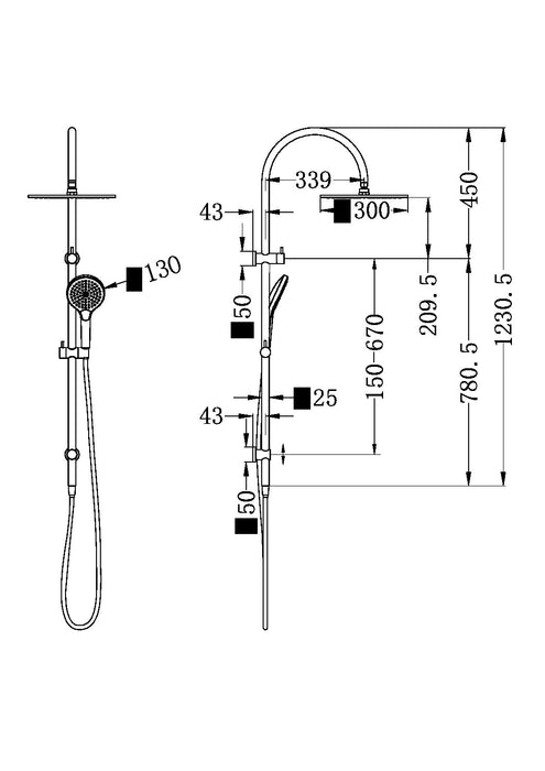 Nero Mecca Twin Shower With Air Shower II, Gunmetal