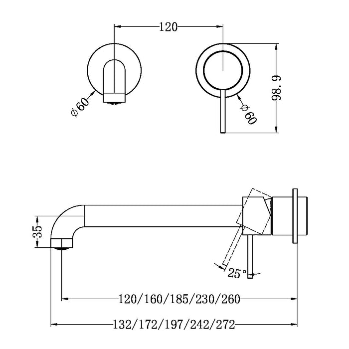 Nero Mecca Wall Basin/Bath Mixer Separete Back Plate 230mm, Matte Black