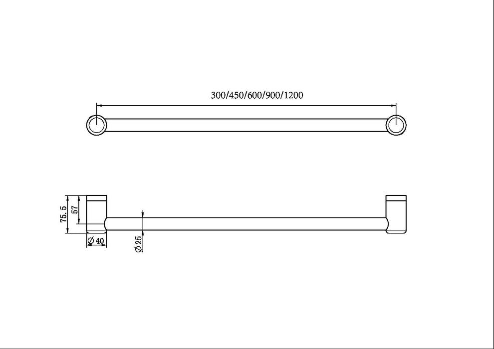 Nero Mecca Care 25mm Grab Rail 600mm, Brushed Nickel