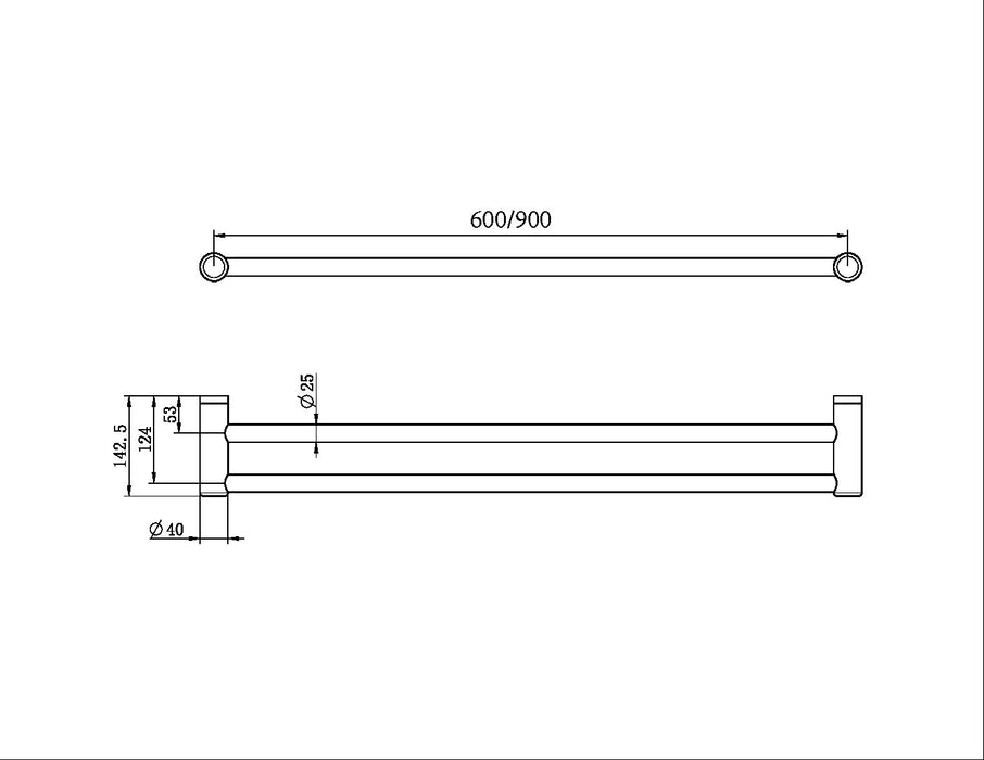 Nero Mecca Care 25mm Grab Double Towel Rail 900mm, Matte Black