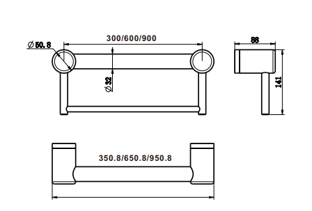 Nero Mecca Care 32mm Grab Rail With Towel Holder 900mm, Brushed Gold