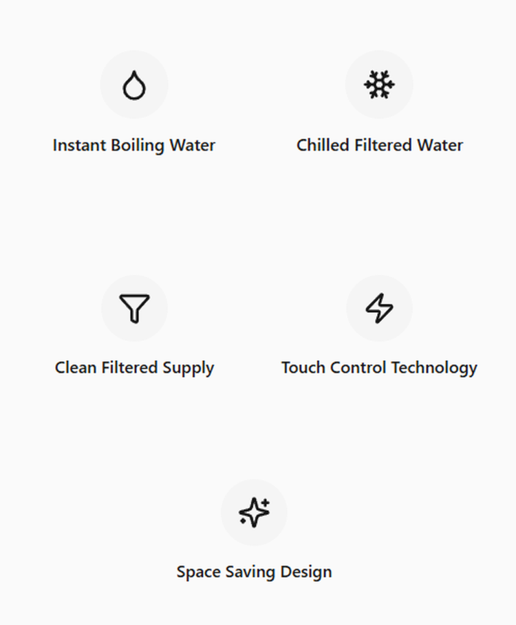 List of features with icons and text on a white background