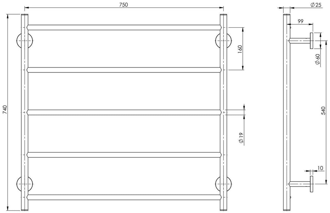 Radii Towel Ladder 750 x 740mm Round Plate