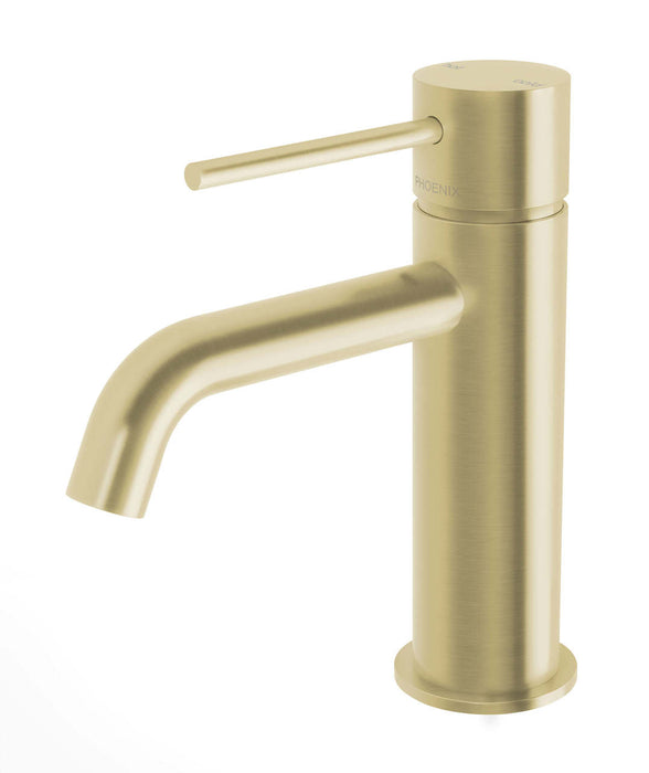 Phoenix Vivid Slimline Basin Mixer Curved Outlet, Brushed Gold