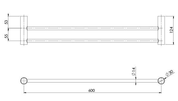 Phoenix Vivid Slimline Double Towel Rail 600mm, Matte Black