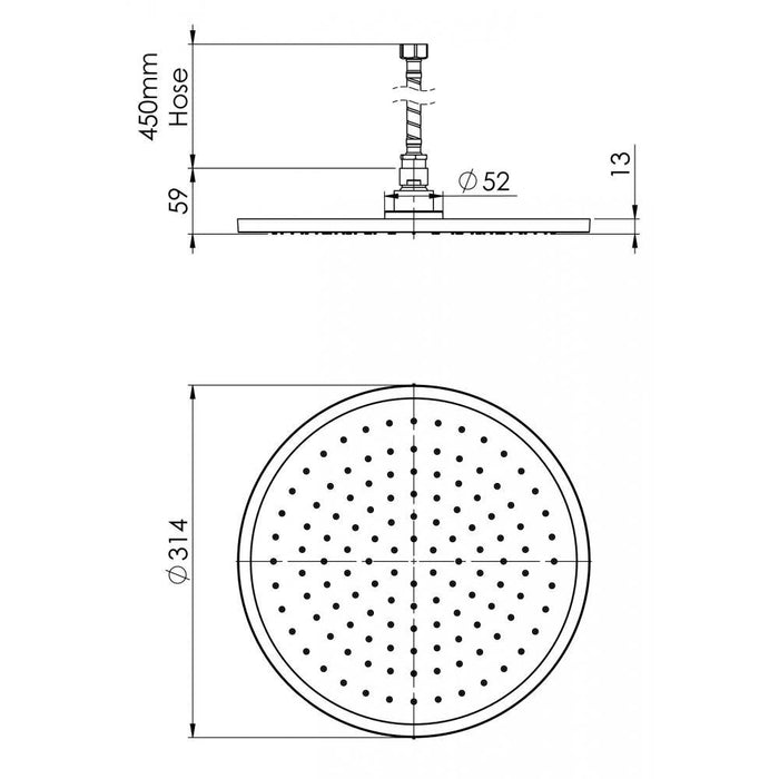 Phoenix Vivid Slimline Flush Mount Ceiling Shower 300mm Round, Chrome