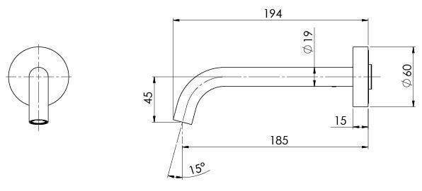 Phoenix Vivid Slimline Plus Wall Basin / Bath Outlet 180mm, Brushed Gold