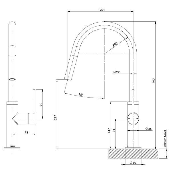 Phoenix Vivid Slimline Pull Out Sink Mixer - Chrome | Yeomans