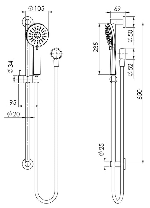 Phoenix Vivid Slimline Rail Shower, Brushed Gold