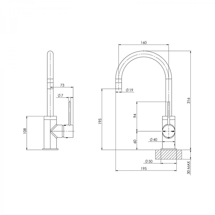 Phoenix Vivid Slimline Sink Mixer 160mm Gooseneck - Gun Metal | Yeomans