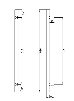 Radiant Heating Vertical Single Heated Towel Bar 40mm X 950mm, Brushed Satin
