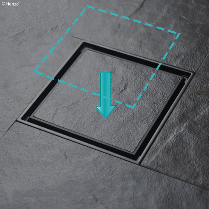 Fienza Floor Waste 100mm 2 in 1 Square Tile 88mm Outlet, Brushed Nickel