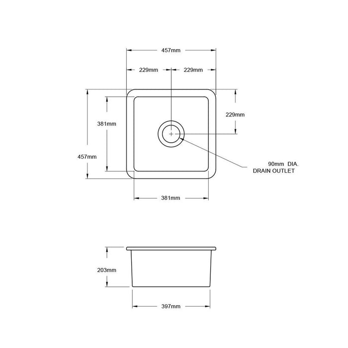 Turner Hastings Cuisine 46x46 Inset / Undermount Fireclay Sink, Matte Black