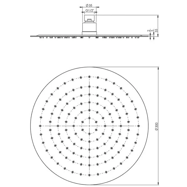 Vivid Slimline Shower Rose 300mm Slimline Round