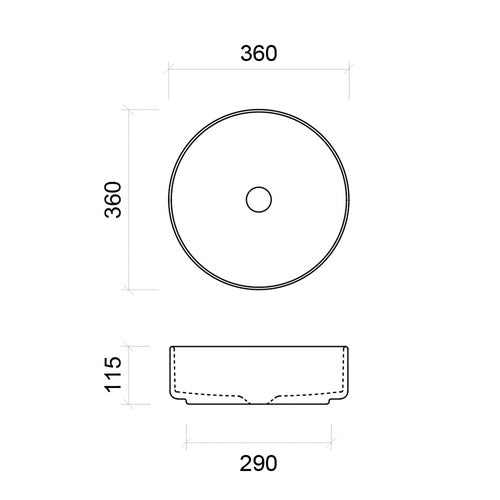 Timberline Allure Flute Above Counter  Basin 360mm, Matte White